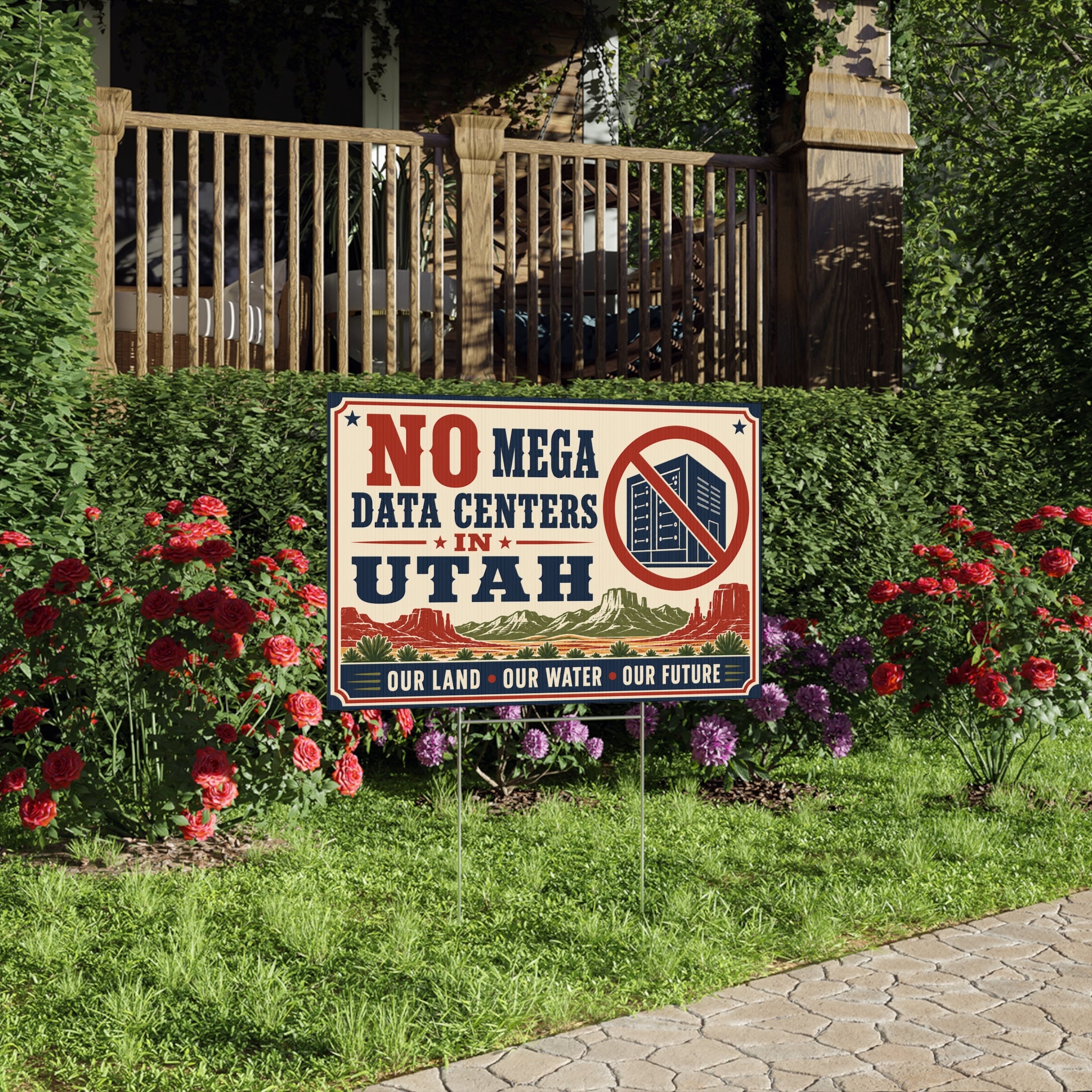 No Mega Data Centers in Utah Lawn Sign — Our Land, Our Water, Our Future Protest Sign